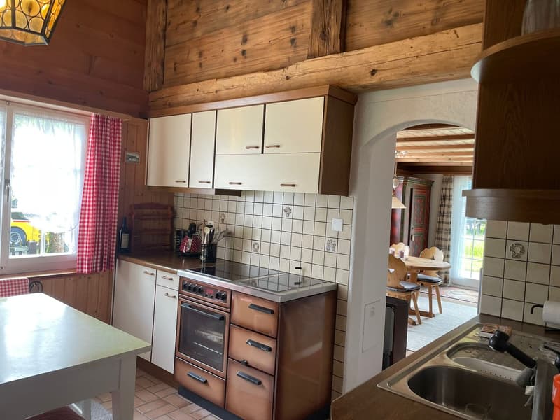 kitchen with wooden cabinet, stainless steel appliance, gas stove, electric oven, white tiled wall