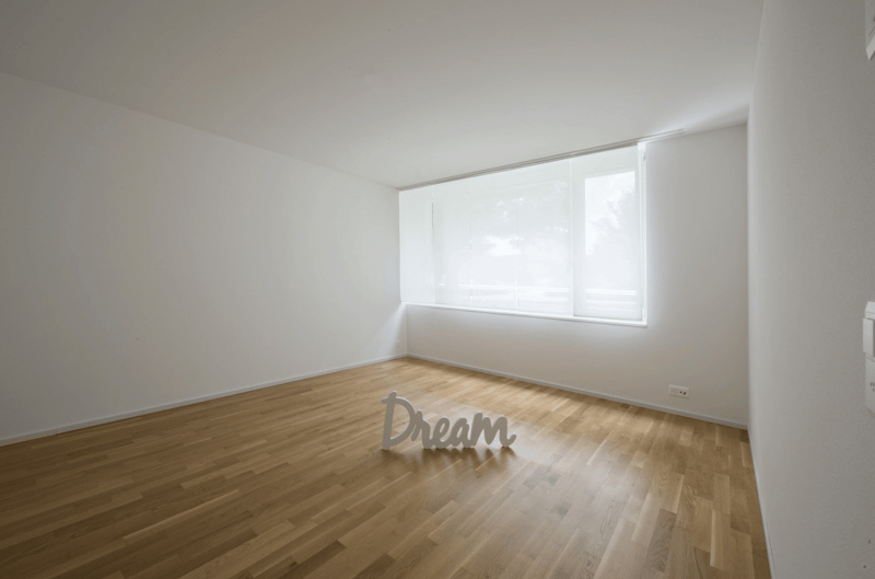 empty room, white walls, wooden floor, large window