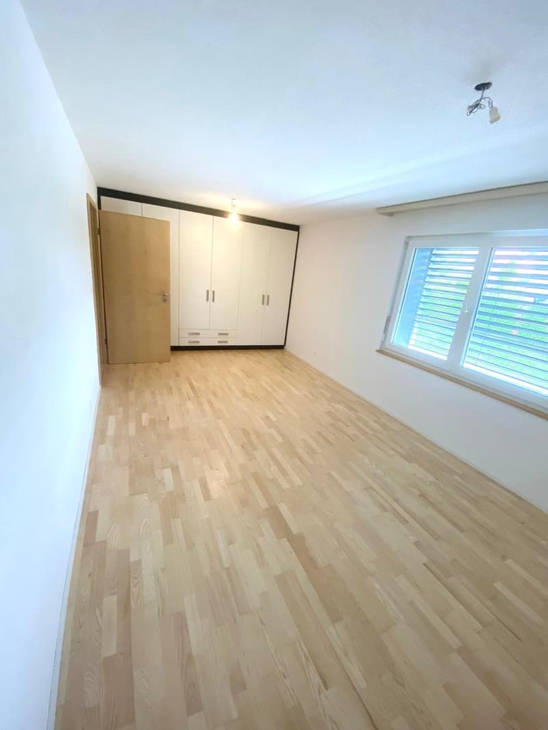 empty room, hardwood floor, large window, large closet