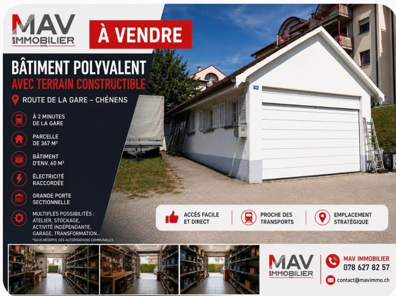 Terrain de 367 m² avec dépôt existant – Situation privilégiée à deux pas de la gare de Chénens (1)