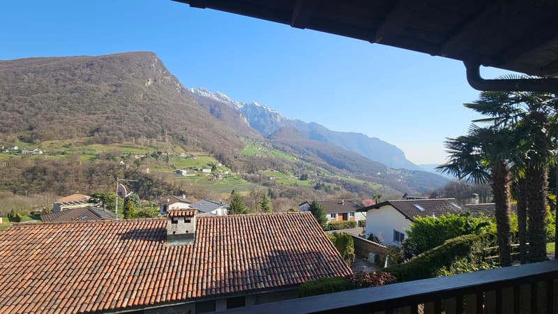 Mountains, houses, trees, clear sky, valley, greenery