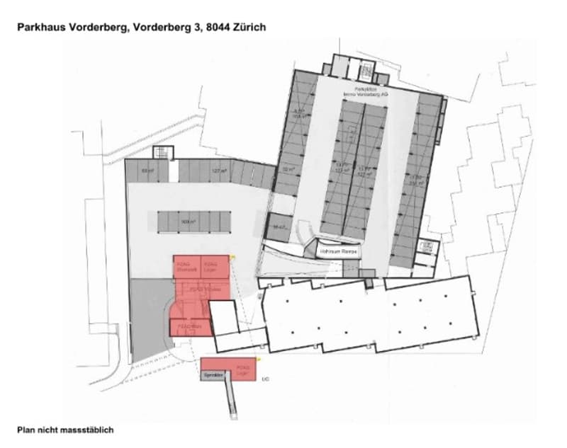 Entrance hall, offices, stairwell, parking areas, service areas, outdoor areas