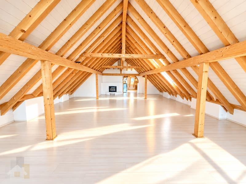 Sonnendurchflutetes Dachgeschoss mit Holzbalken
