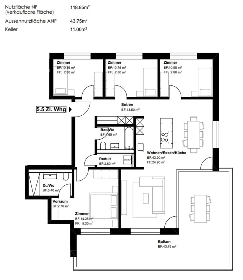 NEUBAU: 8.5-Zimmer Obergeschoss Wohnung mit grossem Balkon (44 m²) (6)