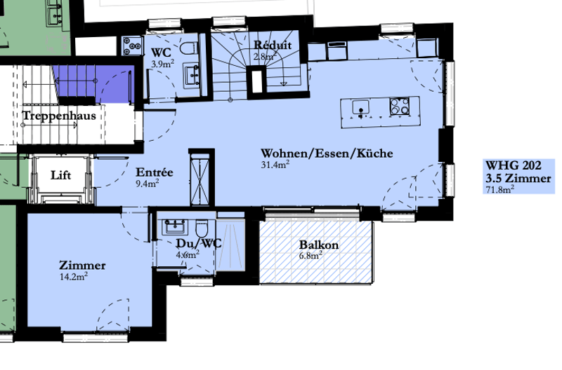 Entrance hall, living/dining/kitchen, bedroom, bathroom, separate toilet, balcony