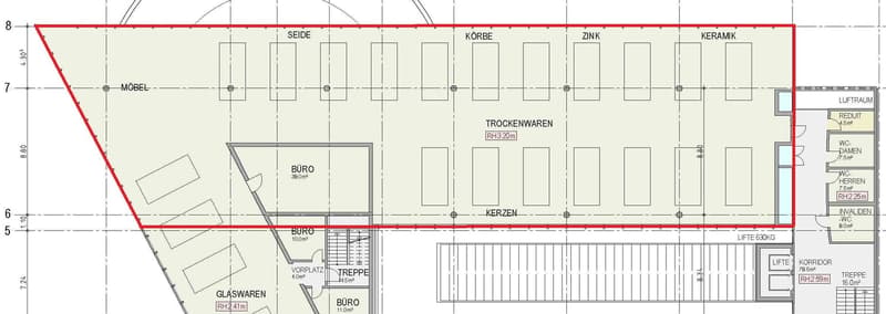 Multiple rectangular sections with labeled rooms and areas