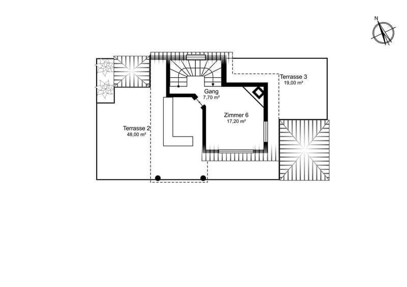 Terrasse 2, Terrasse 3, Gang, Zimmer 6