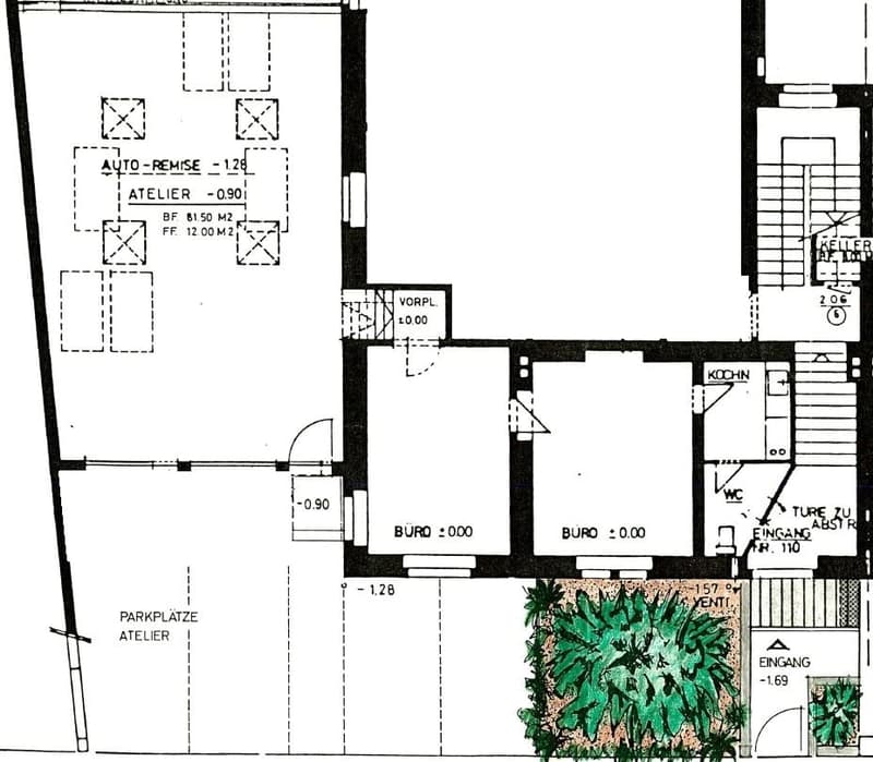 living room, kitchen, 2 bedrooms, 2 bathrooms, balcony, workshop, parking space