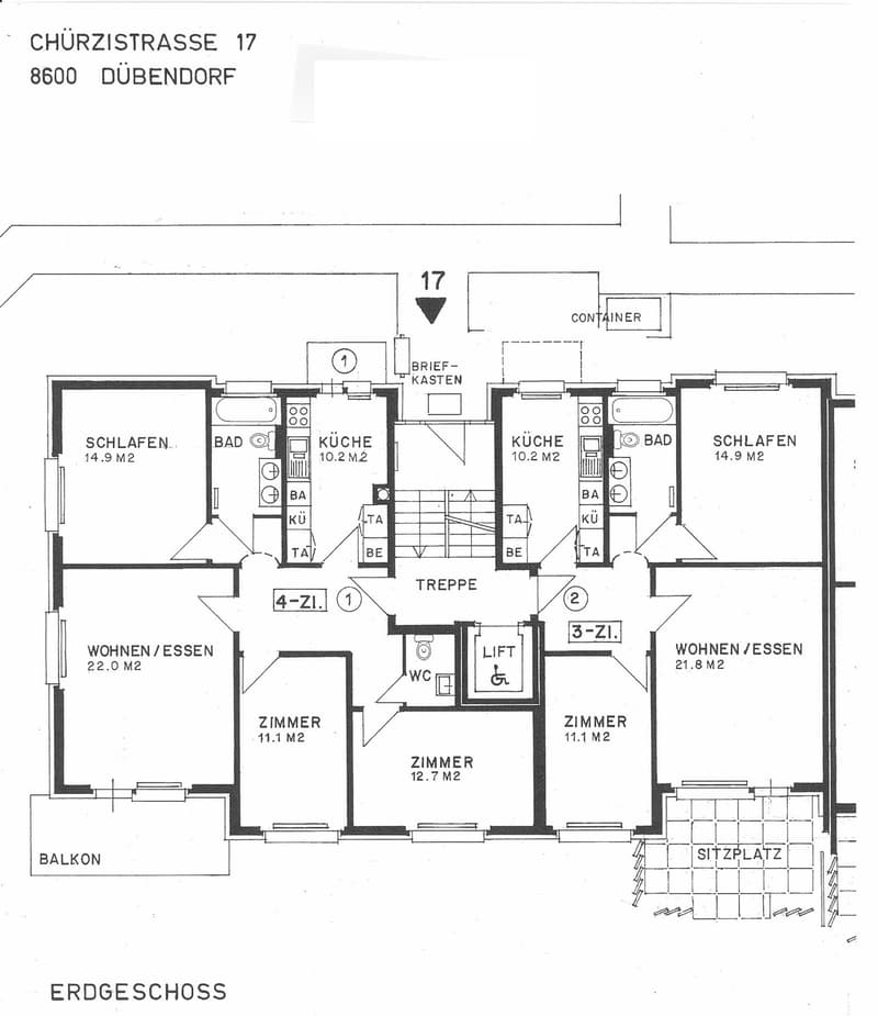 Grundrissplan Wohnung Nr. 2  (rechte Seite)