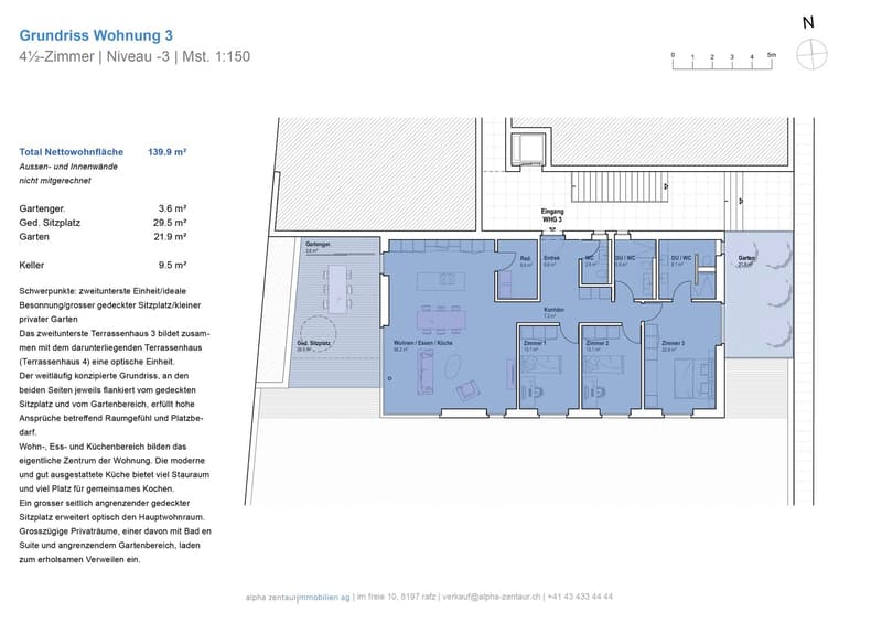 Entrance, living room, bedroom 1, bedroom 2, bedroom 3, kitchen, bathroom 1, bathroom 2, entrance WC, storage room, terrace
