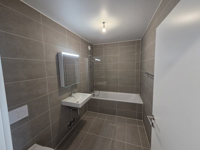 Appartement neuf 4,5 pièces au 6ème étage, traversant et lumineux, 2 balcons vue dégagée. Place de parc en option (parking souterrain, borne EV). À 6 min à pied du M1, 10 min de l'EPFL/UNIL. (5)