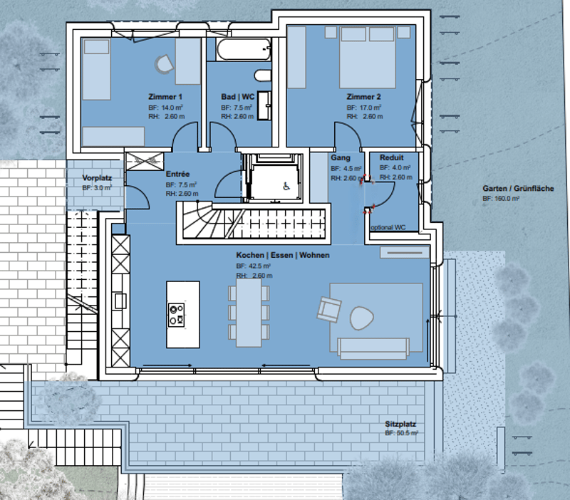 The floor plan shows a 2-bedroom apartment with a living room, kitchen, 2 bathrooms, and a balcony.