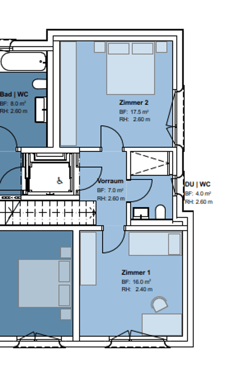 2 bedrooms, 1 bathroom, living room, kitchen