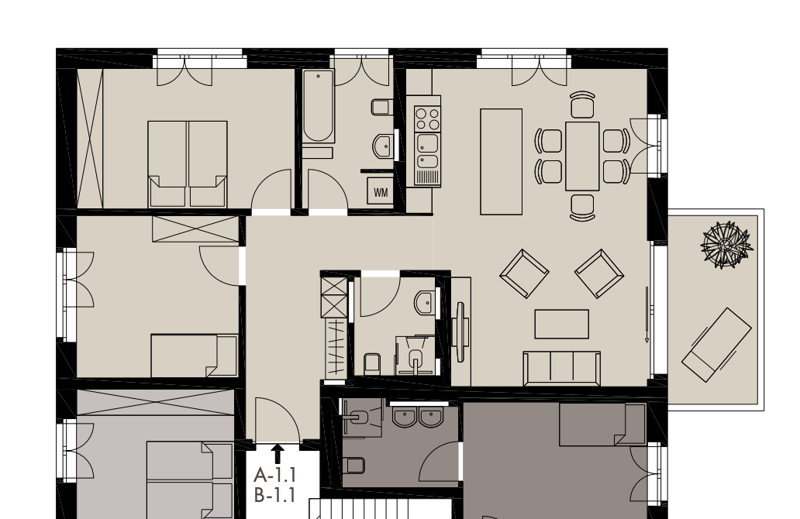 Grundriss Wohnung A 1.1