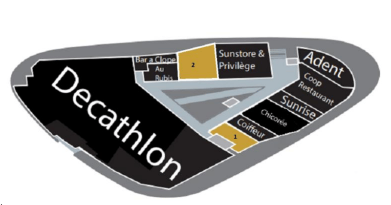 Deathlon, Bar a Clope, Sunstore & Privilege, Adont, Coop Restaurant, Sunrise, Chicorée, Coiffeur