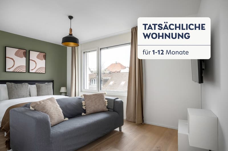 Sunny Wiedikon 1.5 rooms, basement, W/T. 3 minutes to the market, via Blueground (1)