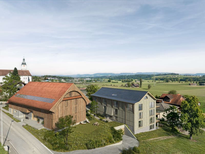 Neubauprojekt Villigerscheune - Luftbild (Visualisierung)