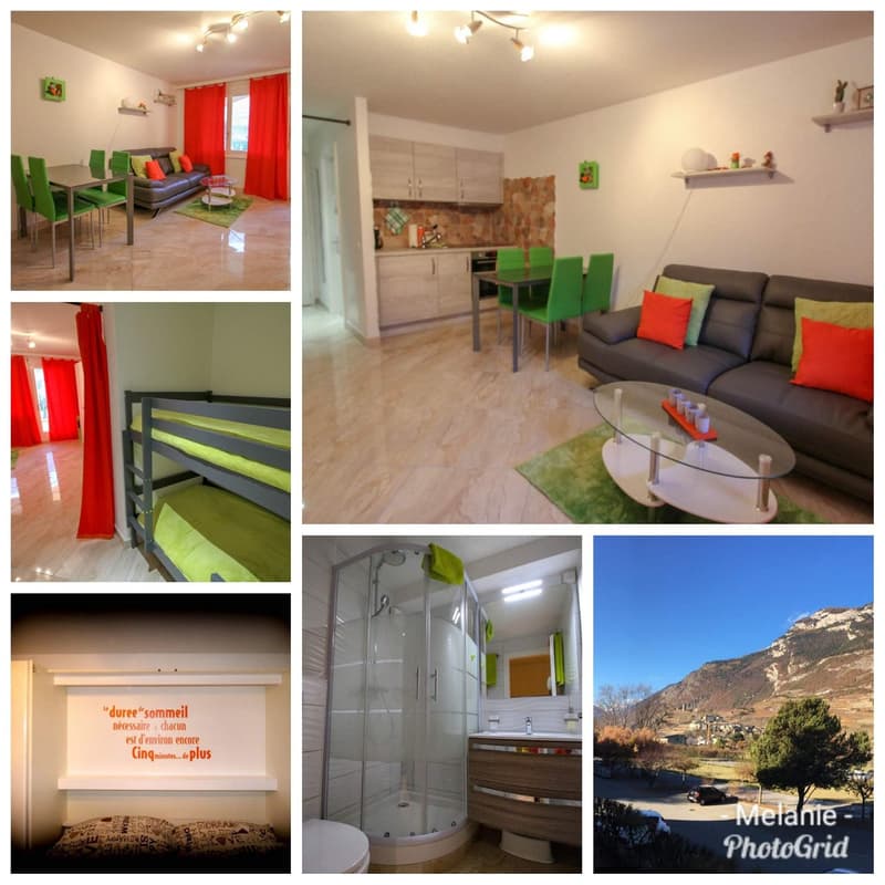 Studio meublé rénové avec terrasse – Saillon-les-Bains (1)
