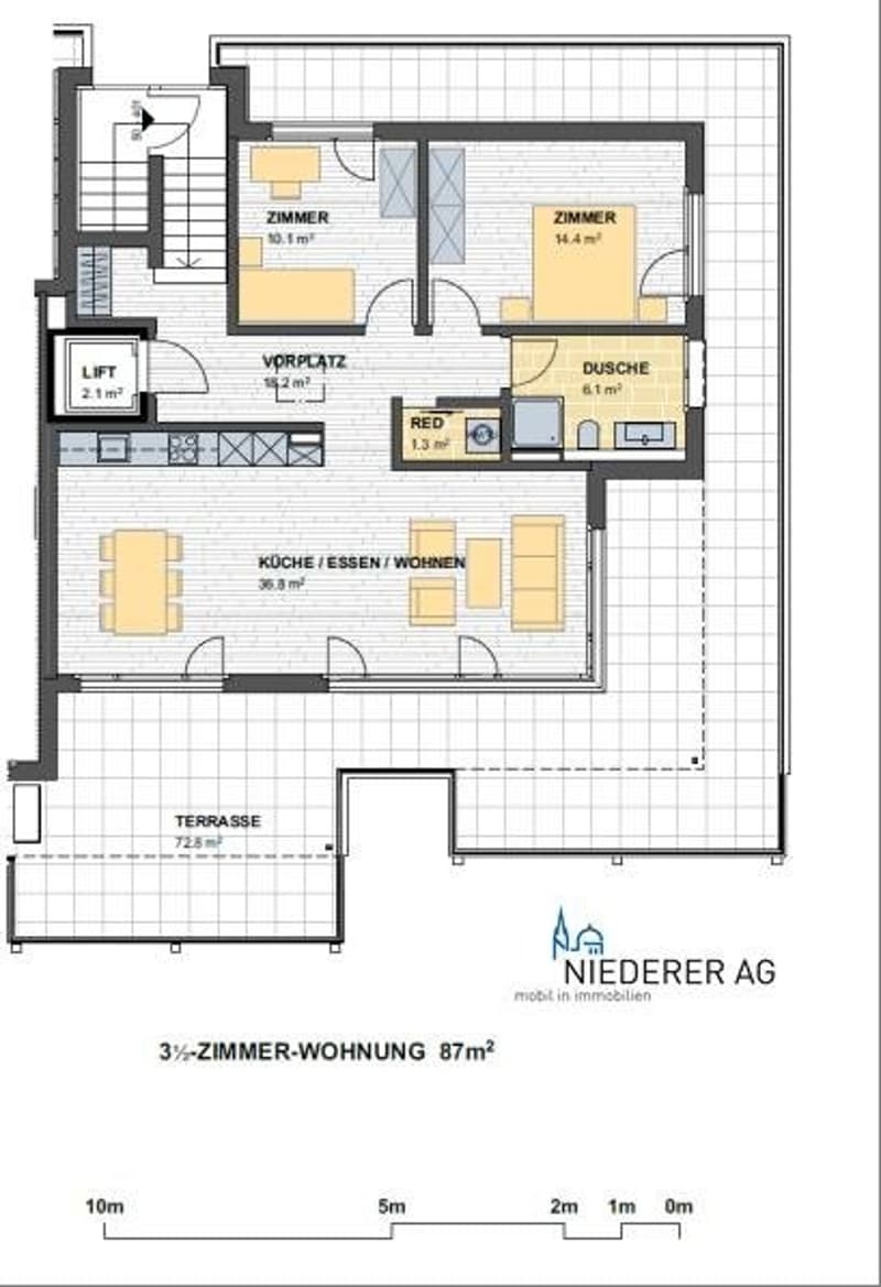 Grundriss Attika 3.5-Zimmerwohnung Haus 50