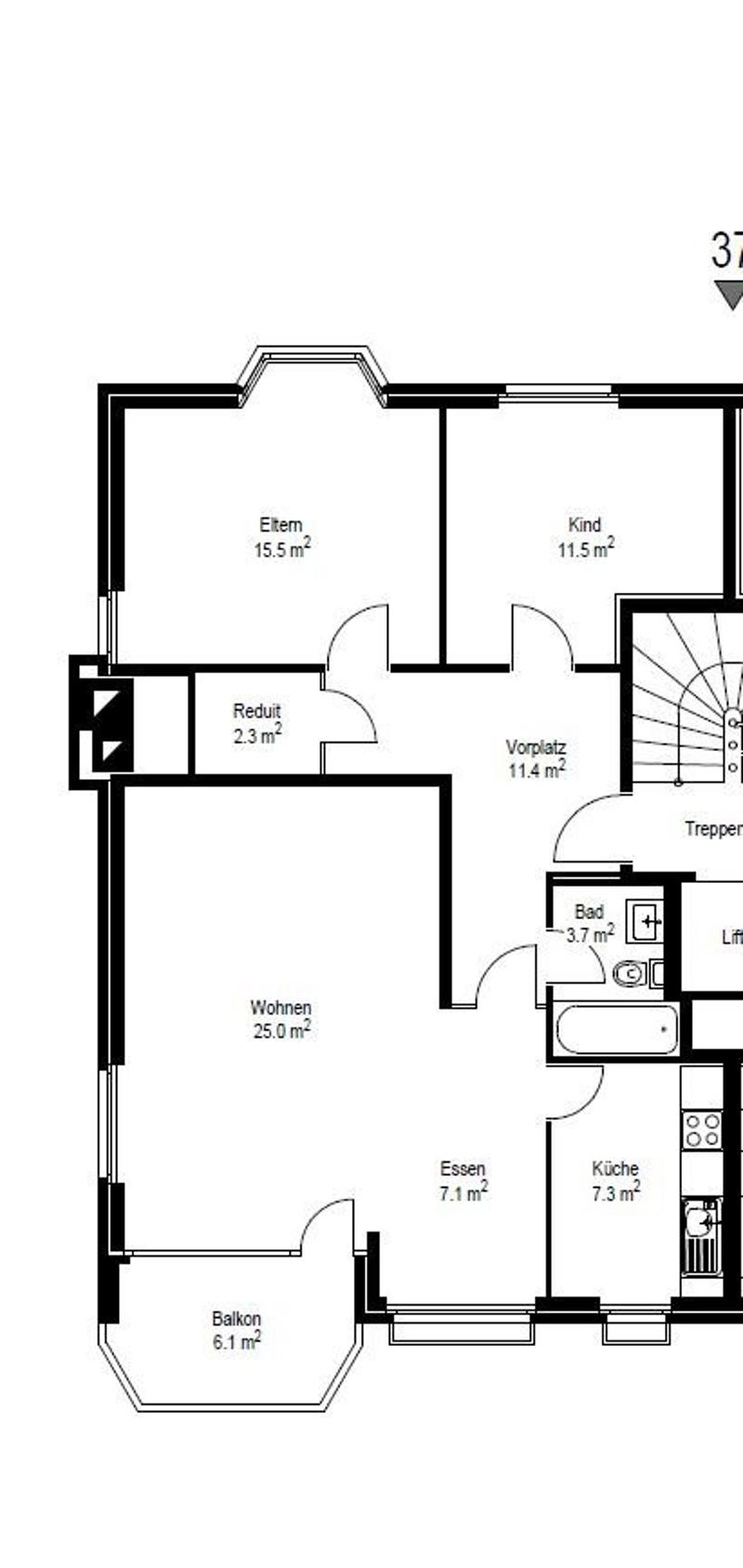 Grundriss GG H37 - 3.5-zi.-Whg. 2.OG links