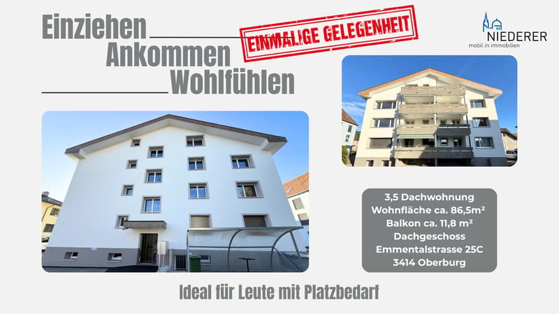 Einmalige Gelegenheit: Grosszügige 3,5 Zimmer Dachwohnung mit viel zusätzlichem Platz (1)