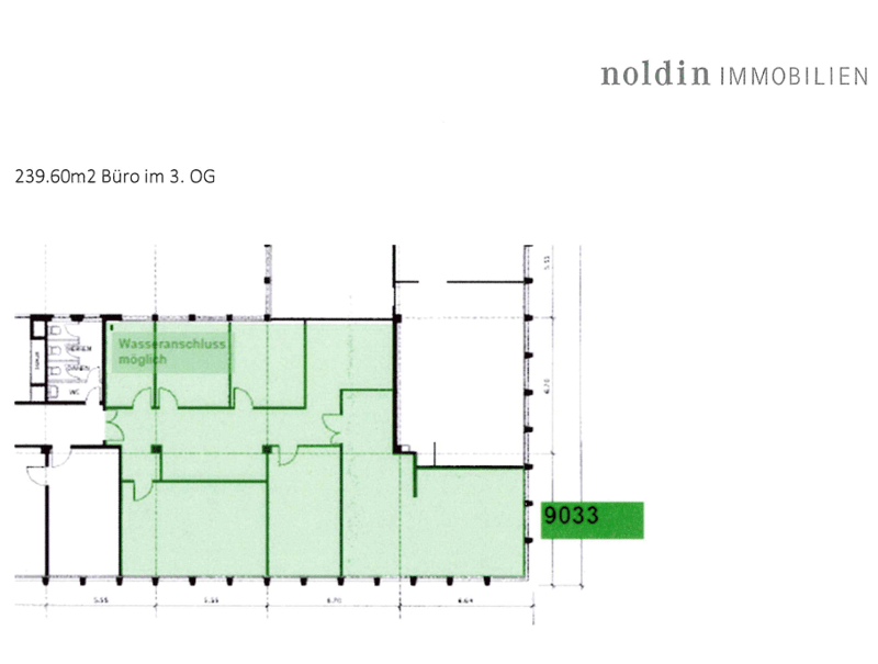 Office floor plan with rooms and area measurements