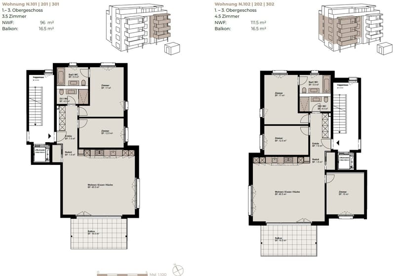 4.5-Zimmer-Grundrissplan 1. OG