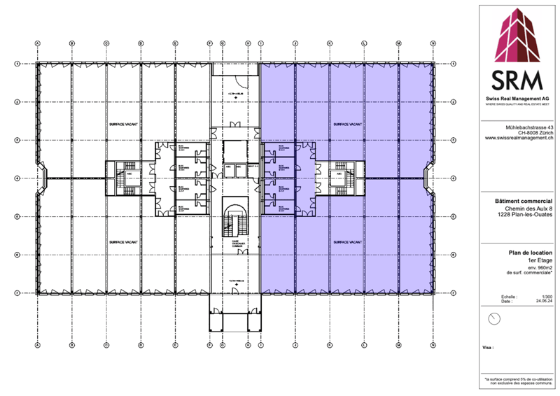commercial space layout with multiple vacant areas and common areas