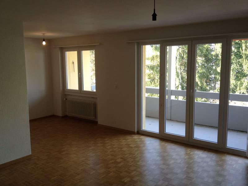 Das Wohnzimmer mit der halb offenen Küche