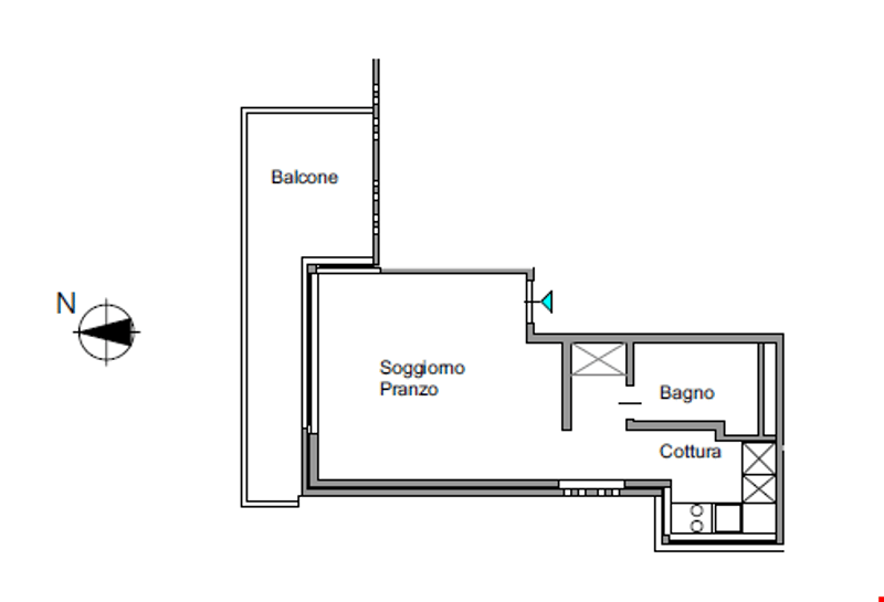 Spazioso monolocale ad angolo al 2° piano con cucina separata (10)