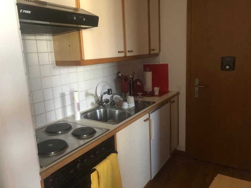 Small kitchen with sink, electric stove, dishwasher, cabinets, wooden floor, kitchen island