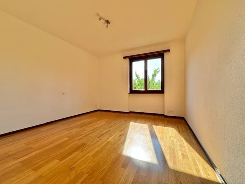 Empty room with wooden floor and large window