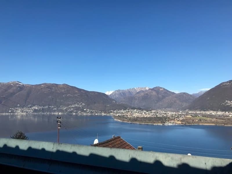 Mountains, lake, city, sky
