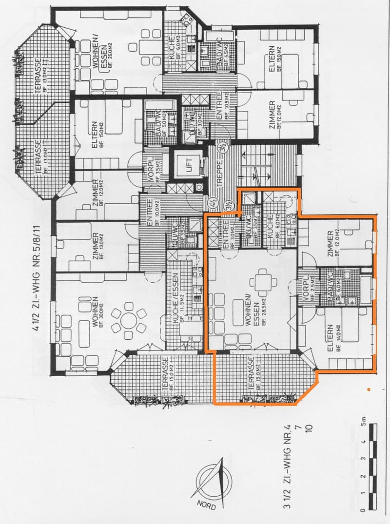 Main living area, kitchen, 4 bedrooms, 3 bathrooms, terrace, staircase, lift