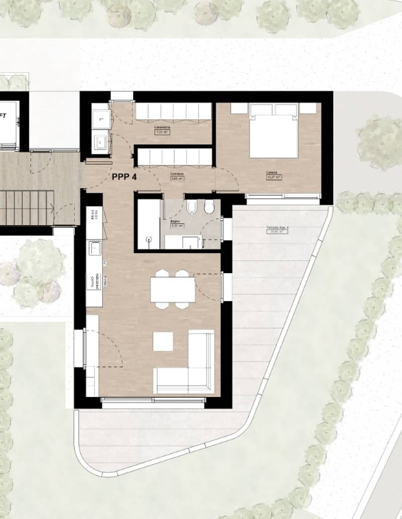 4 rooms on 1 floor with an outdoor dining area