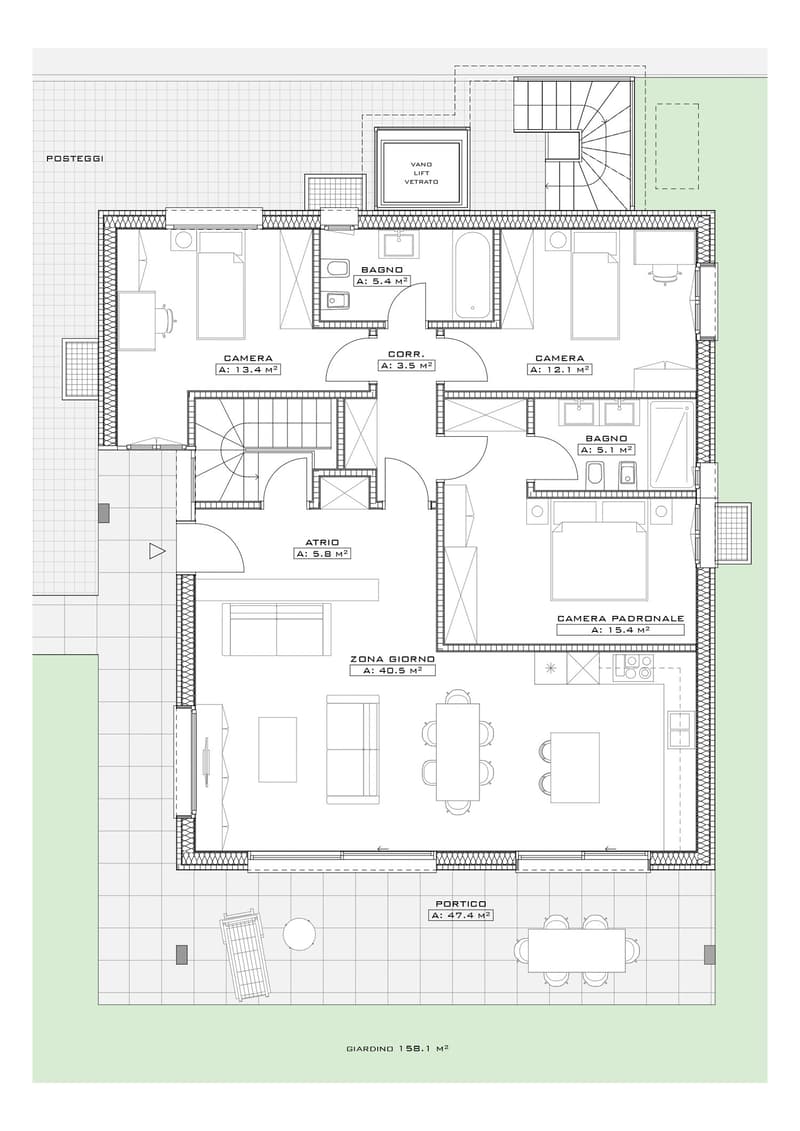 Living room, kitchen, 2 bedrooms, 2 bathrooms, balcony, attic, porch, garden