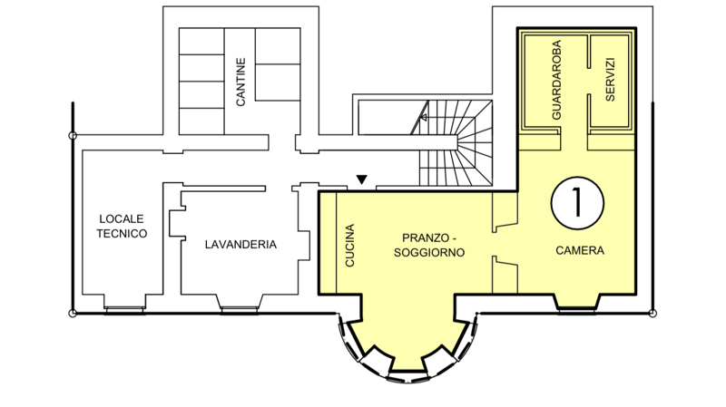 Living room, Kitchen, Laundry room, Technical room, 1 bedroom