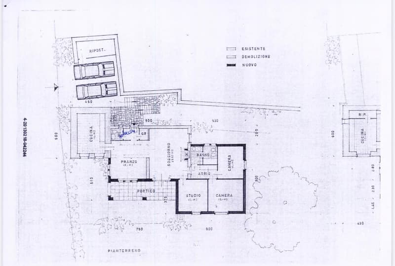 garage, bathroom, studio, kitchen, living room, hallway, portico, room