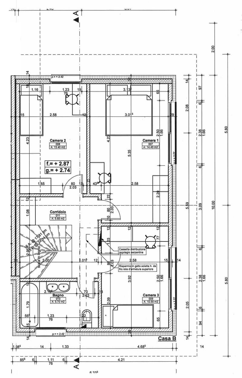 Corridor, living room, kitchen, 2 bedrooms, 2 bathrooms, balcony