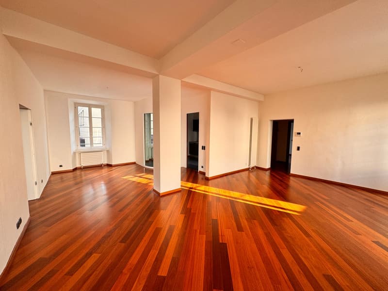 empty room, hardwood floors, white walls, windows, radiator