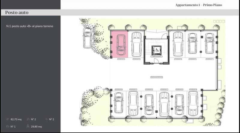 Parking places, entrance, car ramps