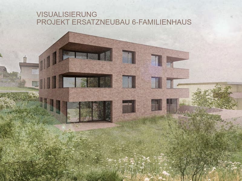 6-family house, brick facade, large windows, balconies, modern design
