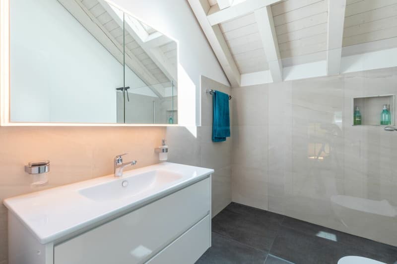 Nasszelle mit Dusche, Lavabo und WC