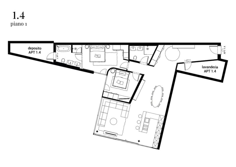 living room, kitchen, 2 bedrooms, 2 bathrooms, balcony