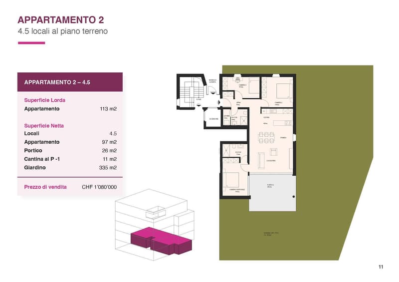 living room, kitchen, 4 bedrooms, 2 bathrooms, balconies, storage, courtyard