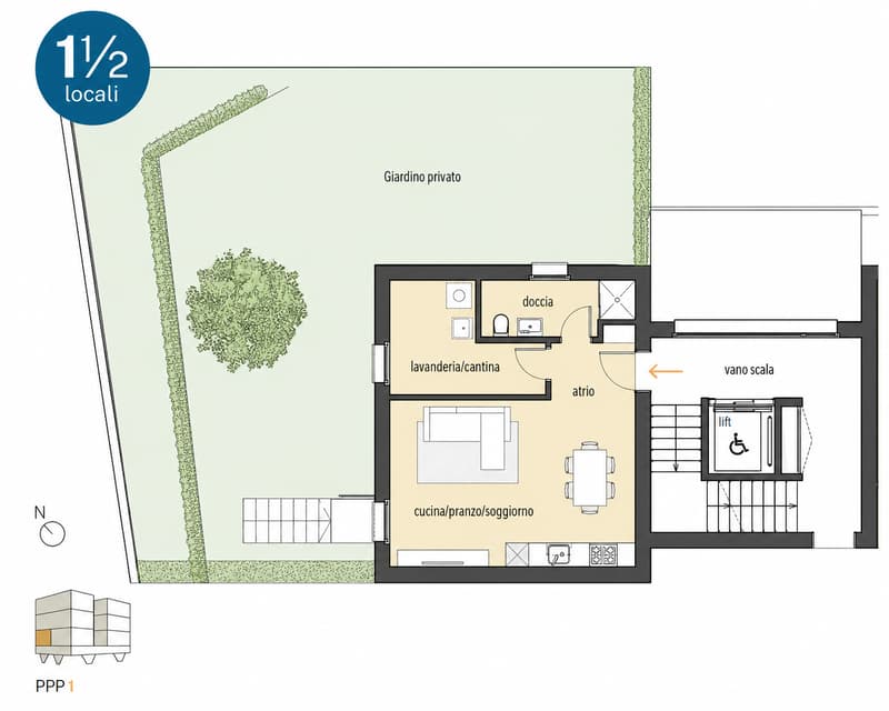 Wohnung 1.5 Zimmer mit privatem Garten in Sementina (TI) (6)