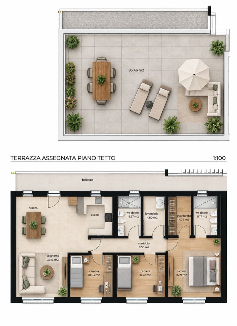 ATTICO DI 4.5 LOCALI CON ROOF GARDEN A BALERNA IN AFFITTO (2)