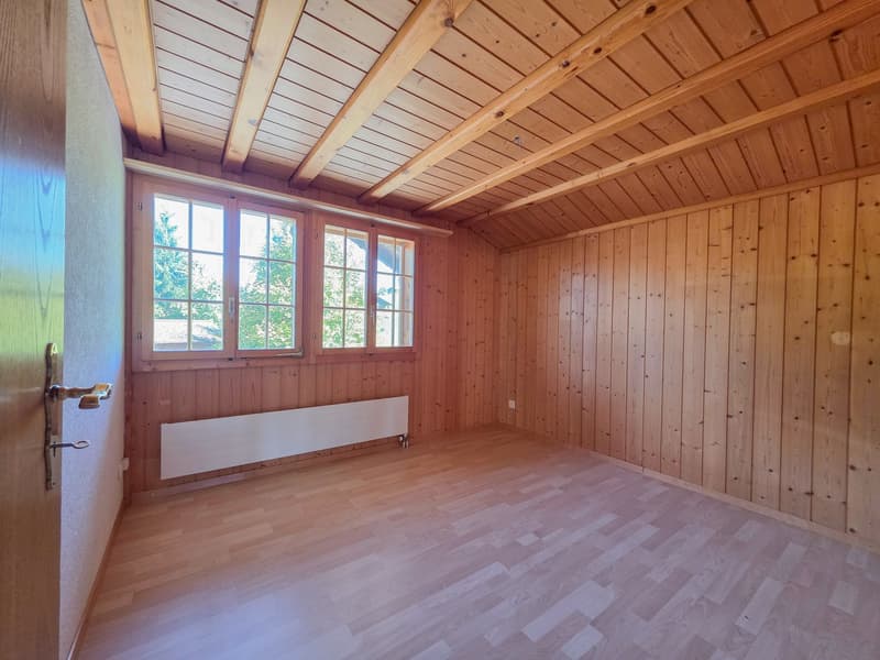 empty room, wooden walls, large windows, hardwood floor, heater