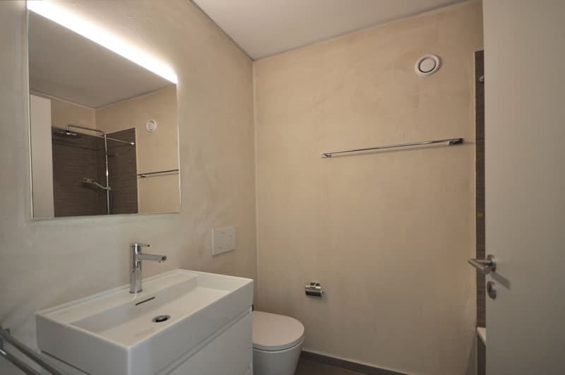 Bathroom with white sink, mirror, toilet, and towel rack