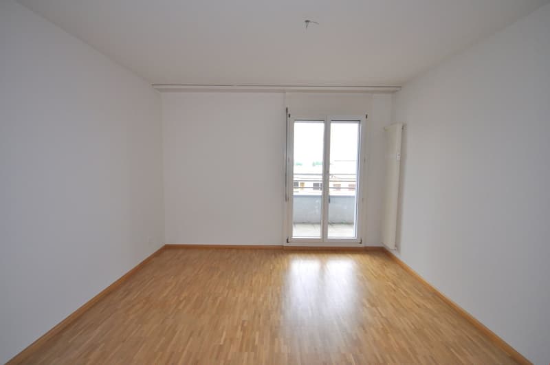 empty room, wooden floor, white walls, sliding glass door, balcony